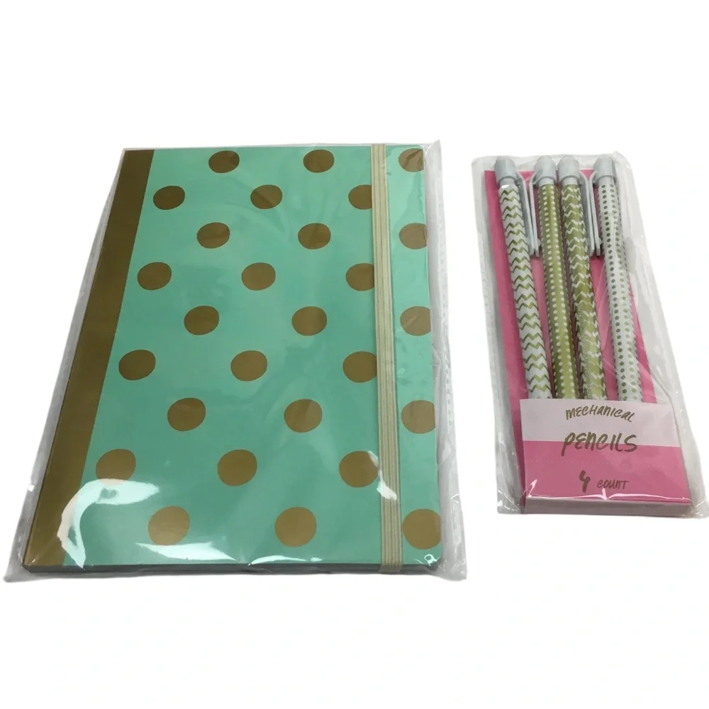 Planner Kit Stationery Set Journal Mechanical Pencils Teal Gold Dot Target NWT